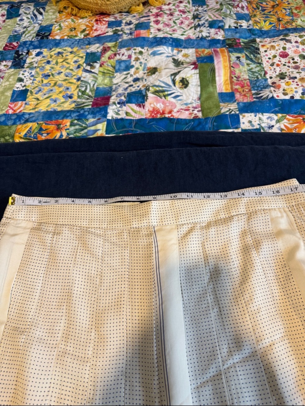 J. Crew NWT pleated scarf print skirt, cream
with navy trim, size 14 - Picture 11 of 13